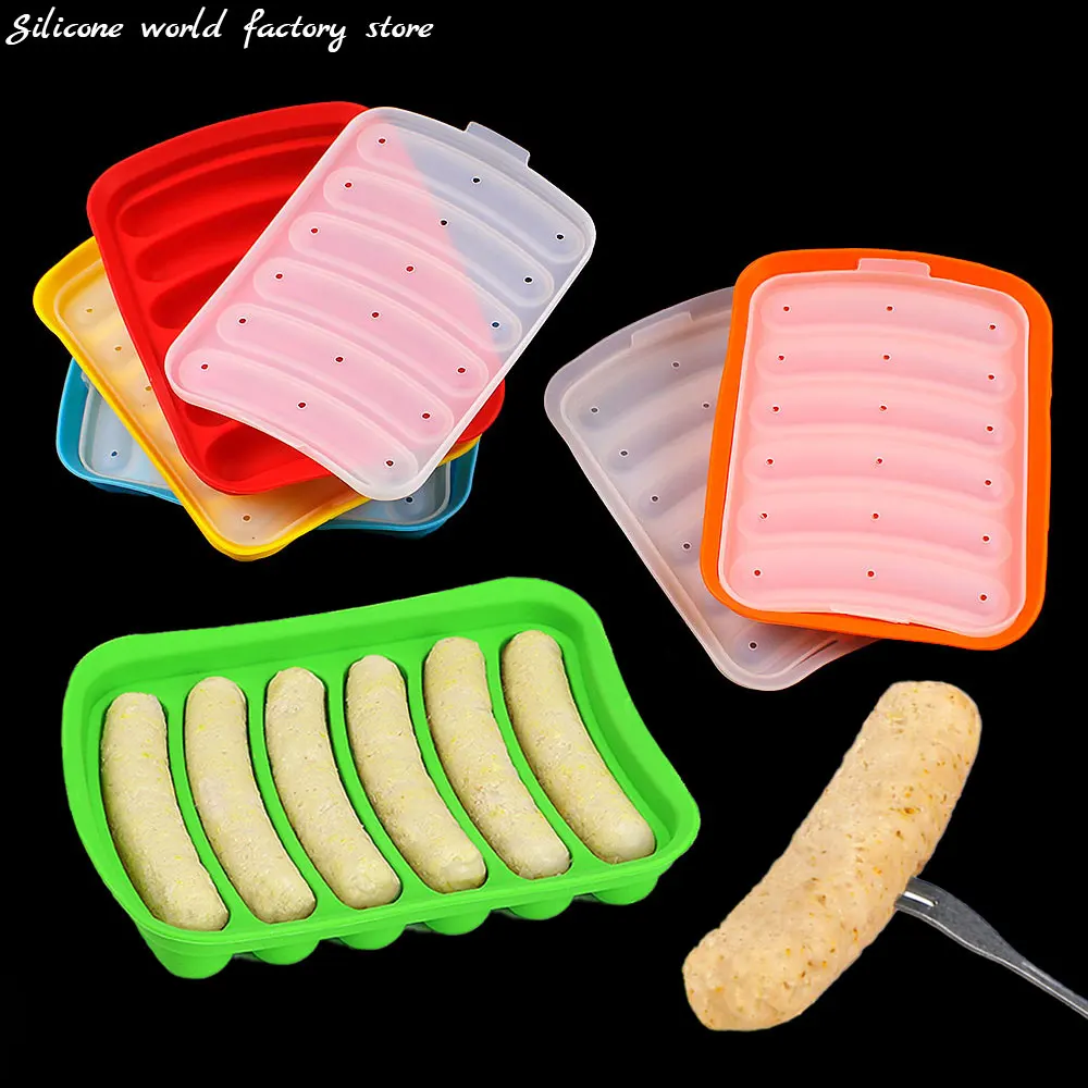 Silicone World DIY Silicone Sausage Molds With Lid Baby Complementary Food Baked and Steamed Ham Hot Dog Making Mold Baking Tool