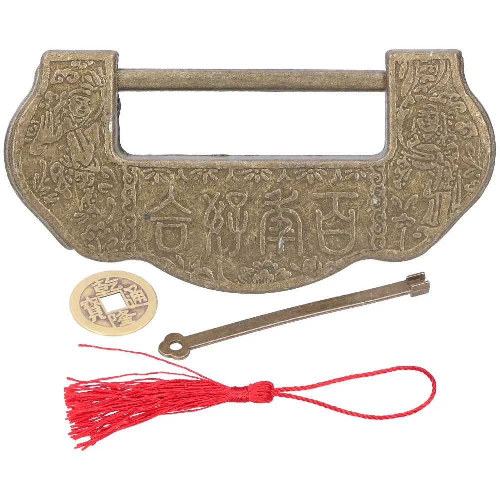Vintage Zinc Alloy Antique Padlock Bronze Color Carved Cabinet Lock Set Brass Padlock Jewelry Box