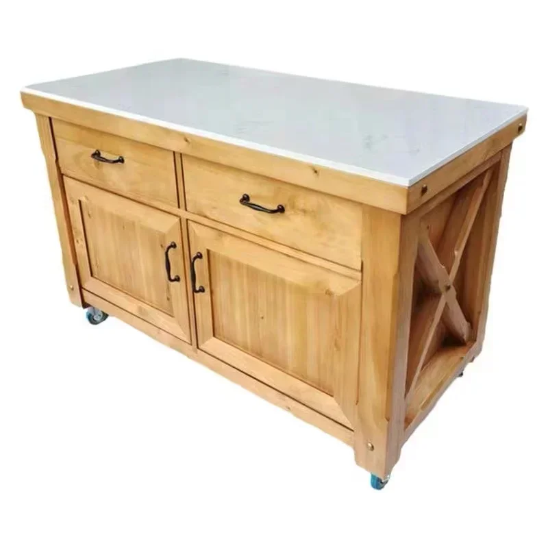 Creativity Bamboo Natural Kitchen Trolley With Drawers And Bar.