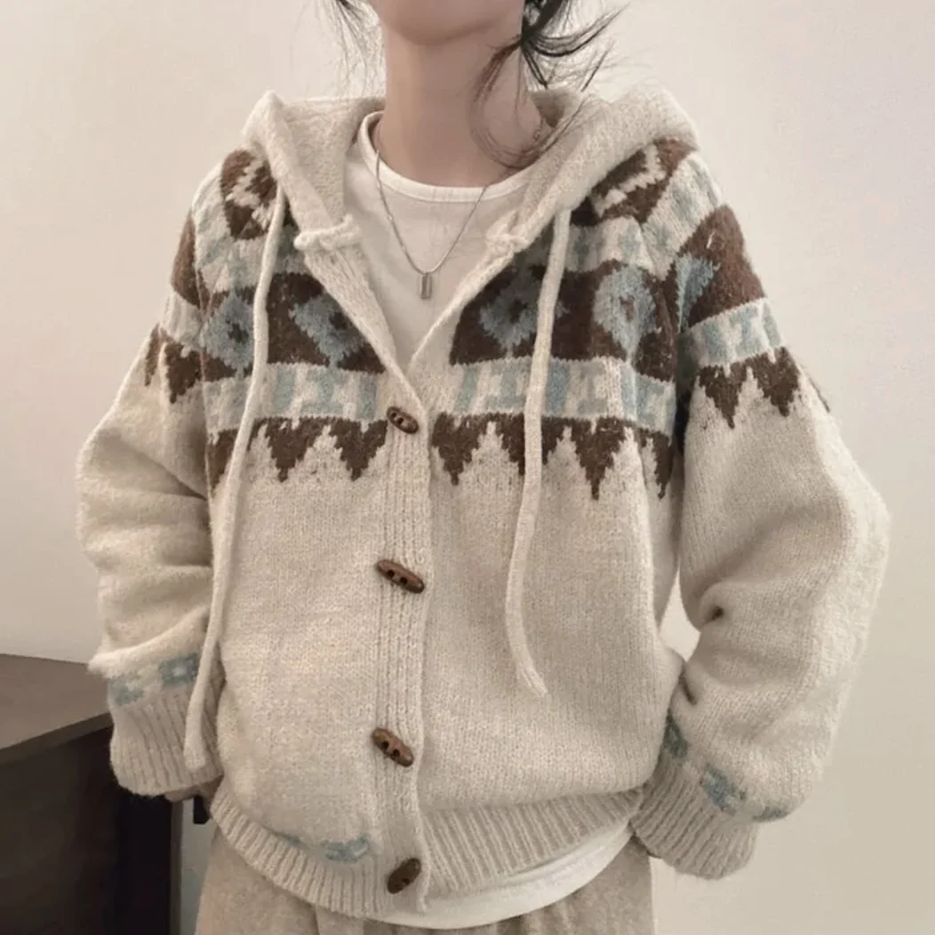 

Шикарная вязаная шапка, женский свитер на пуговицах, повседневный элитный осенне-зимний модный длинный кардиган в стиле ретро Lazy Sle