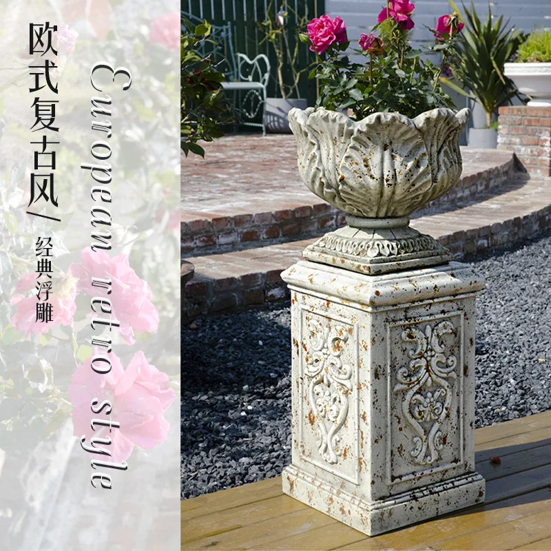 CX small petal flower pot square column base door retro display flower stand garden courtyard villa decoration