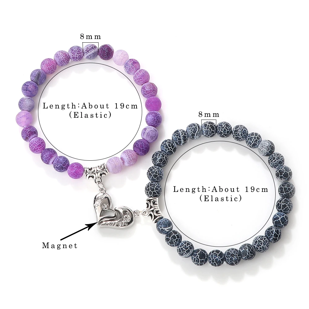 موضة المغناطيس أساور للأزواج الحب القلب أساور مغناطيسية الحجر الطبيعي الملكيت الحمم العقيق الخرز الطاقة الإسورة مجوهرات هدية #6