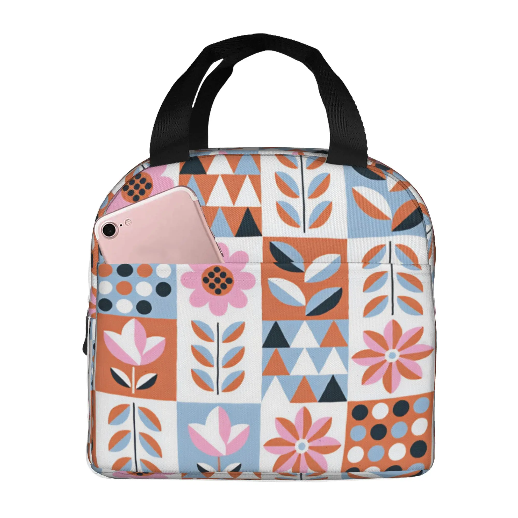 Nordic Style Bird Florals Lunch Bag Men Women Scandinavian Folk Art pattern Cooler Thermal Insulated Lunch Boxes for School