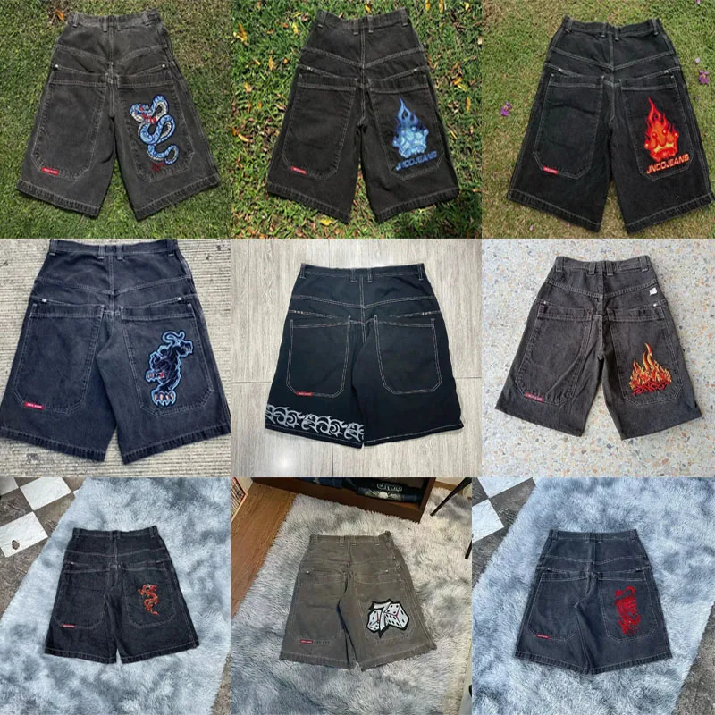 

JNCO Мужская одежда, мешковатые джинсовые шорты, шорты с рисунком, эстетичная уличная одежда, джинсовые шорты с широкими штанинами в стиле Харадзюку