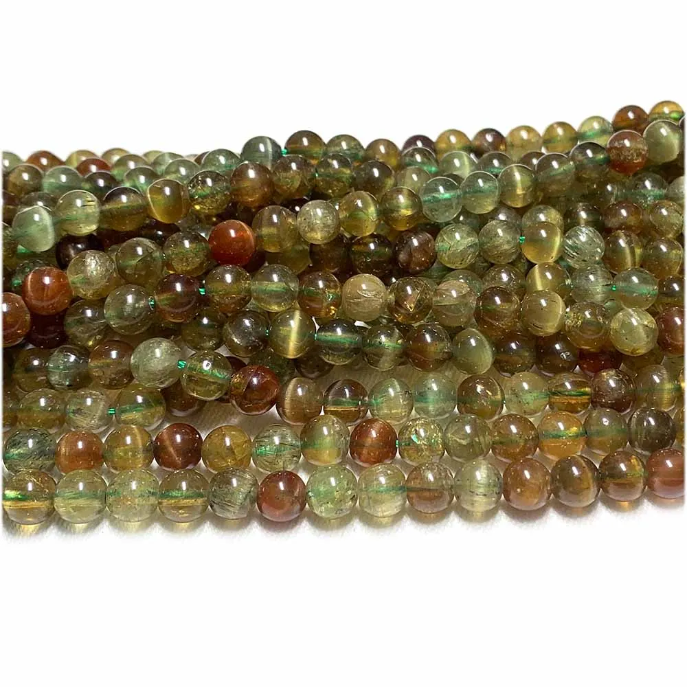 Veemak Brown Green Cat\'s Eye Chrysoberyl Round Beads For Jewelry Making Natural Gemstones Crystal DIY Necklace Bracelets Pendant