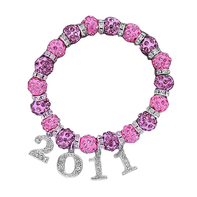 Pink Purple Crystal Beads University Women Soror Group Symbol EST 2011 Epsilon Bracelet Stretch