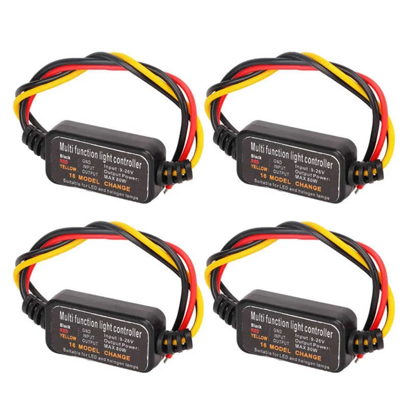 4Pcs 16 Modes Adjustable LED Brake Light Flasher Strobe Controller Universal for Car