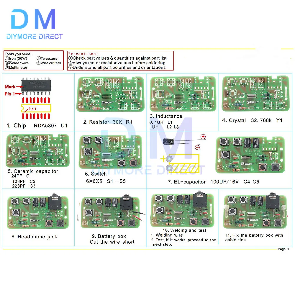 Kit electrónico de Radio estéreo FM, receptor inalámbrico, módulo transmisor, tablero de micrófono, proyecto de práctica de soldadura, 76-108MHz