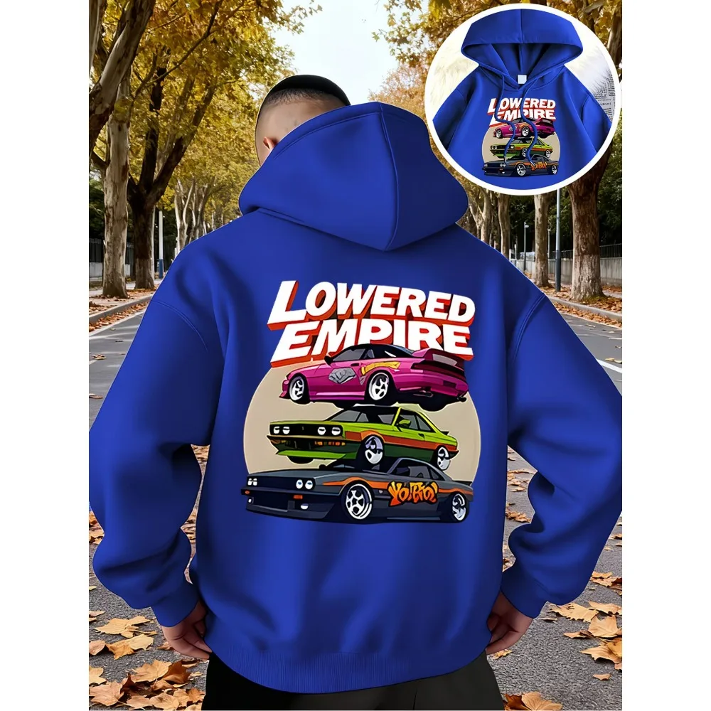 Lowered Empire Stacked Low Rider JDM Modified Cars Hoodie Unisex Loose Pullover Sweatshirt Front Back Print Car Enthusiast