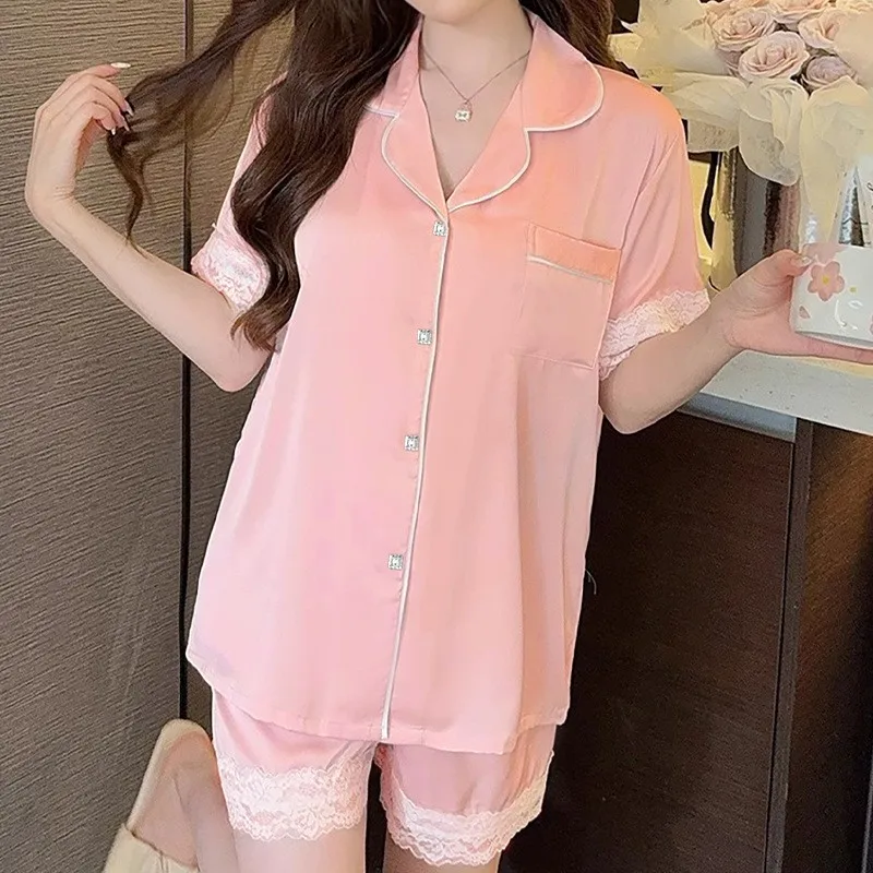 Neue Eis Seide Pyjamas frauen Sommer Einfache Ins Hohe Wert Süße Mädchen Kurzarm Pyjamas Homewear Sommer frauen kleidung – Detail 4