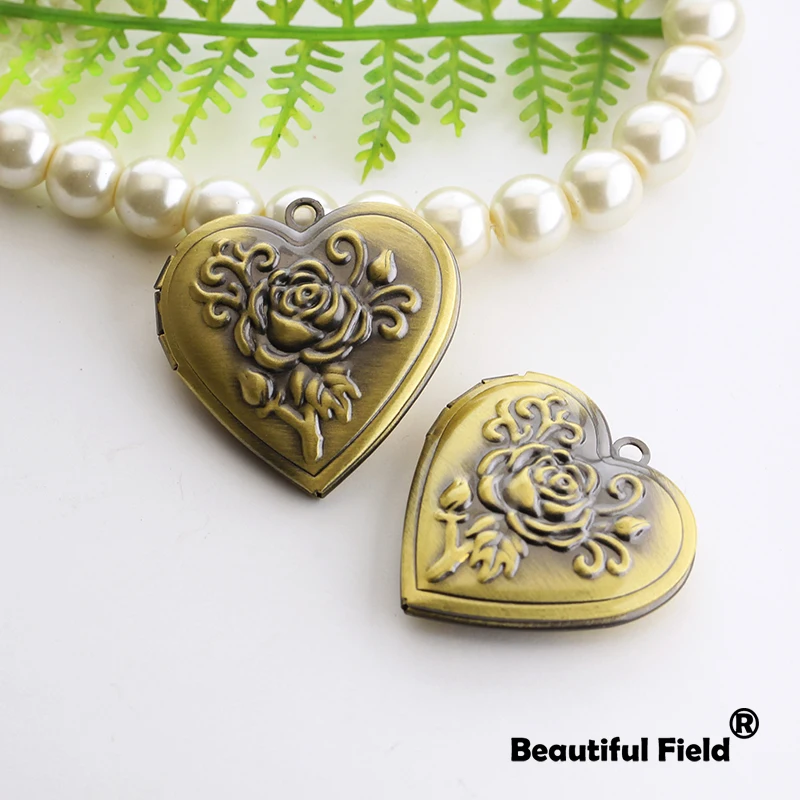 2pcs 29x29mm Photo Loclet Box Setting Brush Bronze Color Plated Heart Cameo Base Blank Tray Flowers Fragrance - view 2