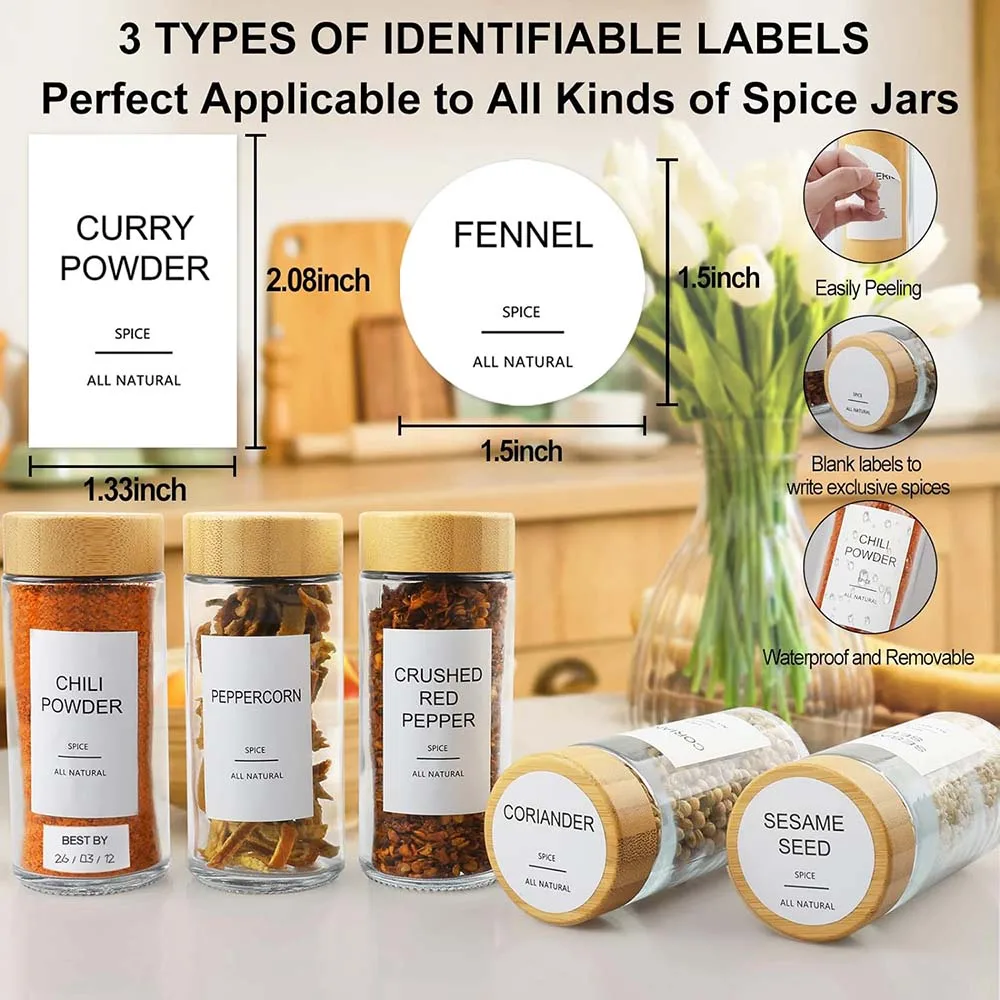 4oz 12Pcs Glass Spice Jars with Labels ,Round Seasoning Jars with Bamboo Airtight Lids,Salt and Pepper Shakers Container Set