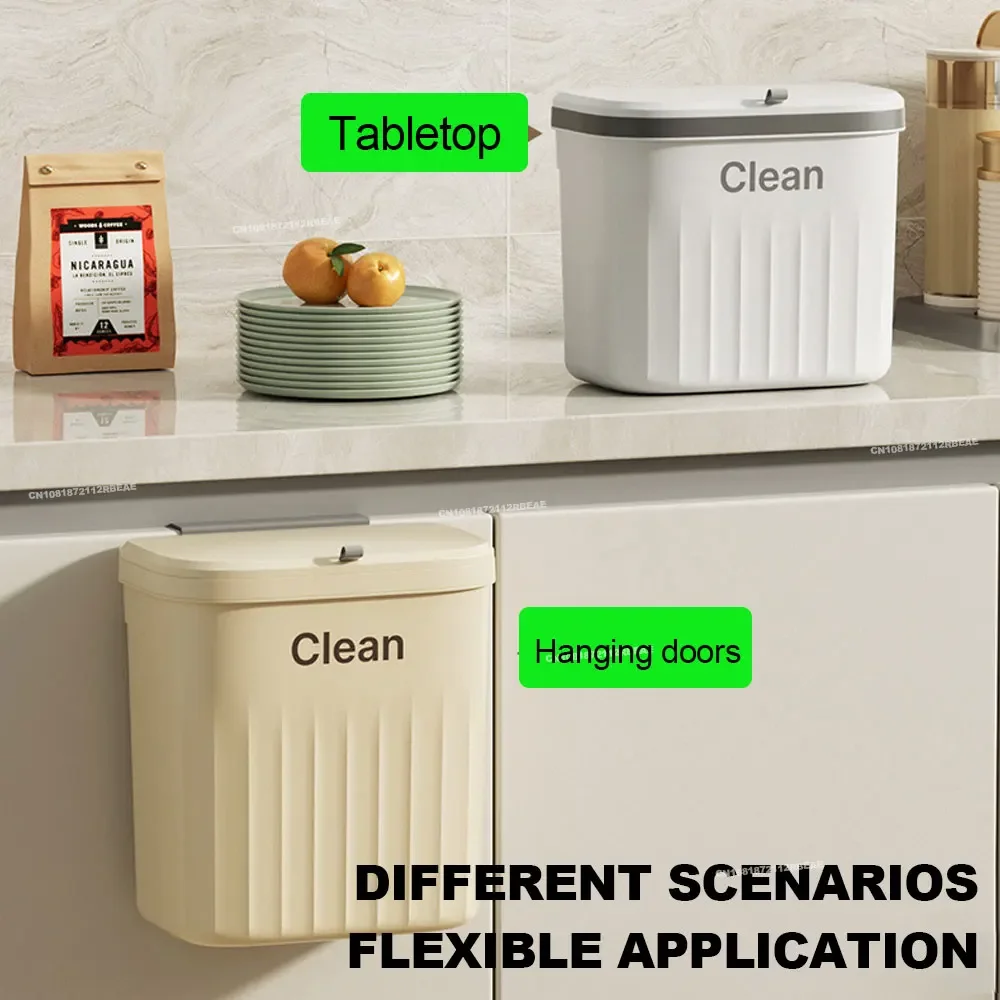 8.5L/12L Kitchen Trash Can Wall Mounted Hanging Trash Bin with Lid Garbage Can for Cabinet Under Sink Waste Garbage