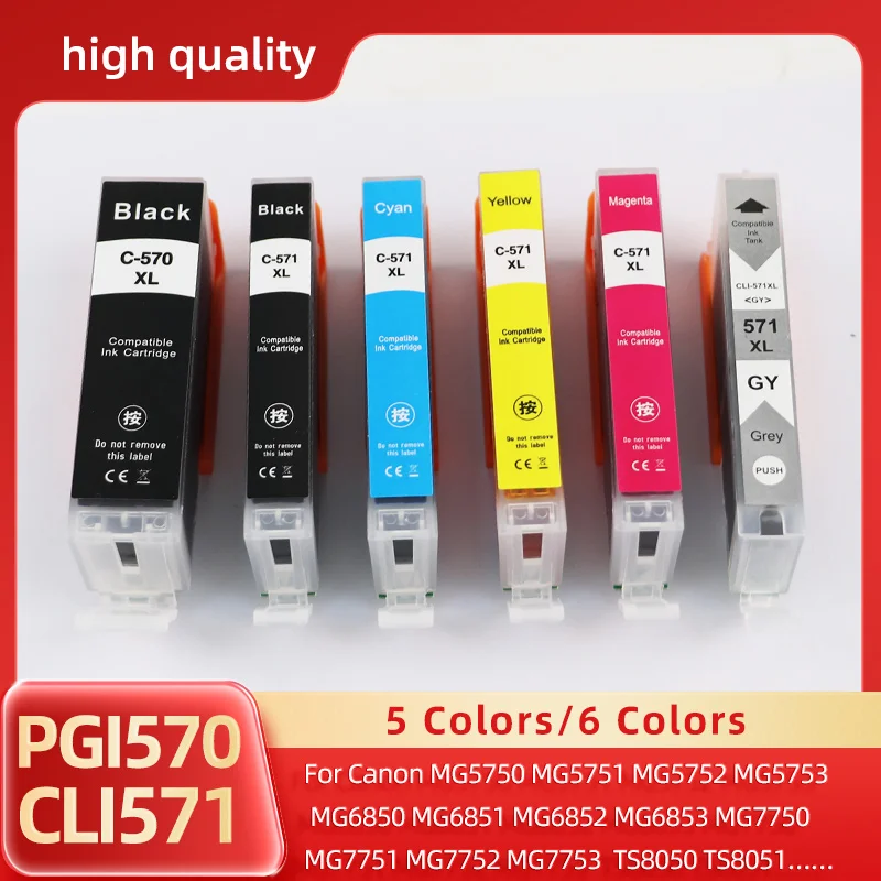 

570 571XL PGI-570 CLI-571 Compatible Ink Cartridge For Canon Pixma MG5750 MG5751 MG5752 MG5753 MG6850 TS5050 TS5051 5052 Printer
