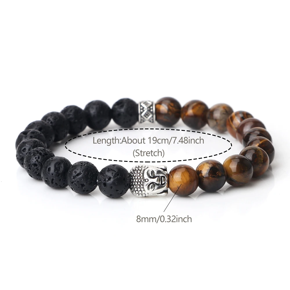 Tibetan Buddha Head Bracelets 8MM Natural Stone Tiger Eye Lava Beads Bangles For Women Men Fashion Couple Prayer Buddhist Gift view 6