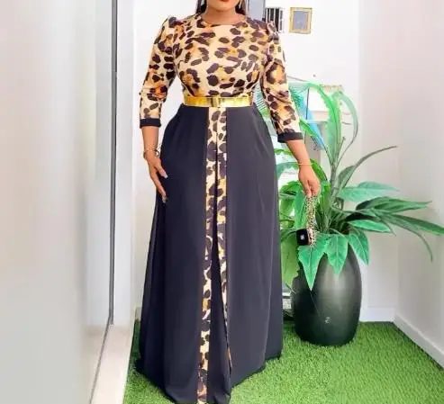 

Elegant Leopard Print Long Sleeve Dress for Women High Waist A-Line Loose Fit Sexy Daily Fashion Top