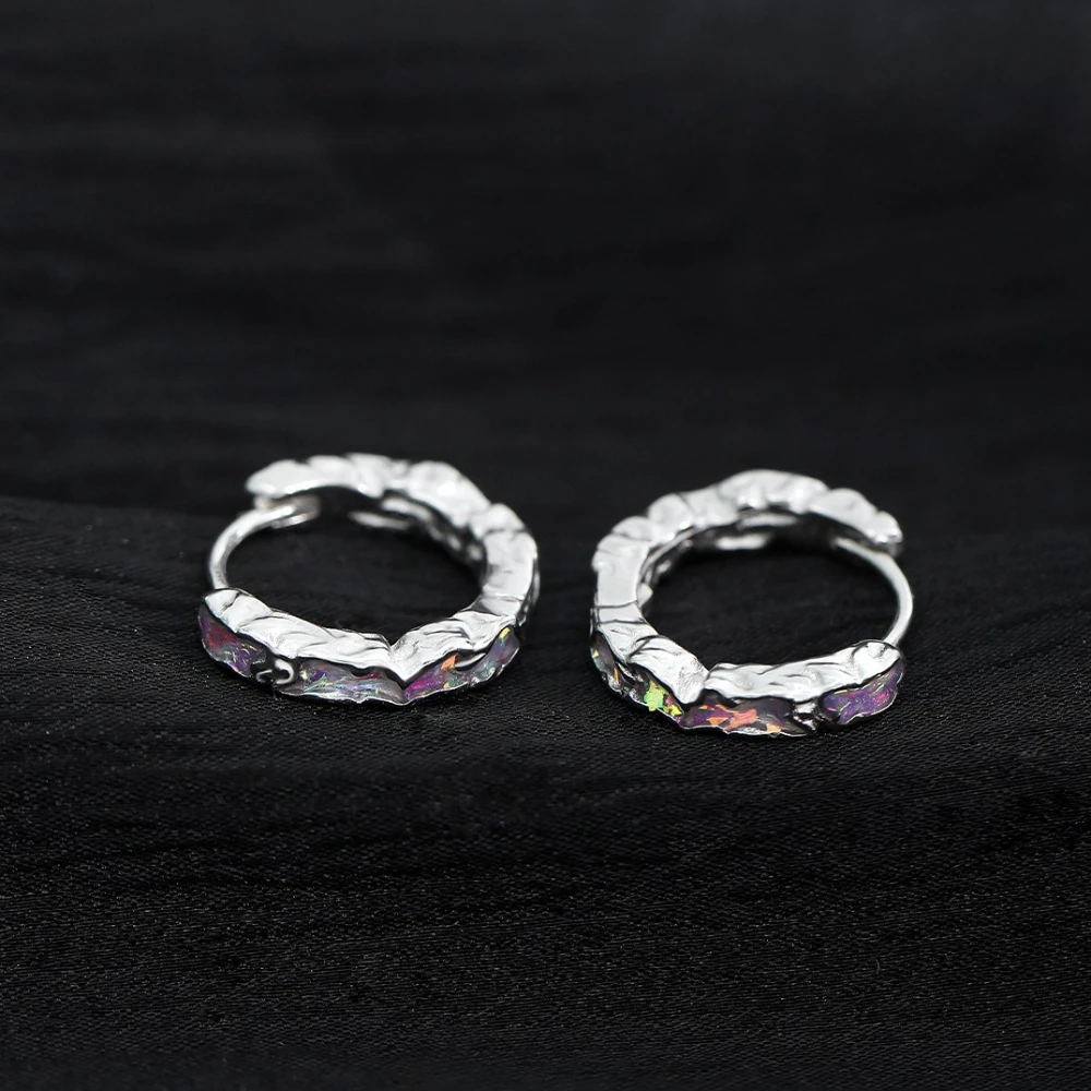 

S925 Sterling Silve Earring Niche Aurora Texture Hoop Earrings Versatile Women's Fashion Jewelry Original Design Wholesale Ins