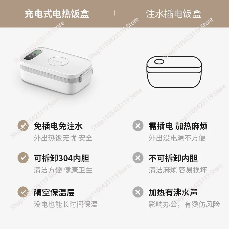 Suitable for Heated Lunch Box 304 Stainless Steel Battery Powered Cordless Electric Lunch Box Portable Food Warmer for CarPicnic