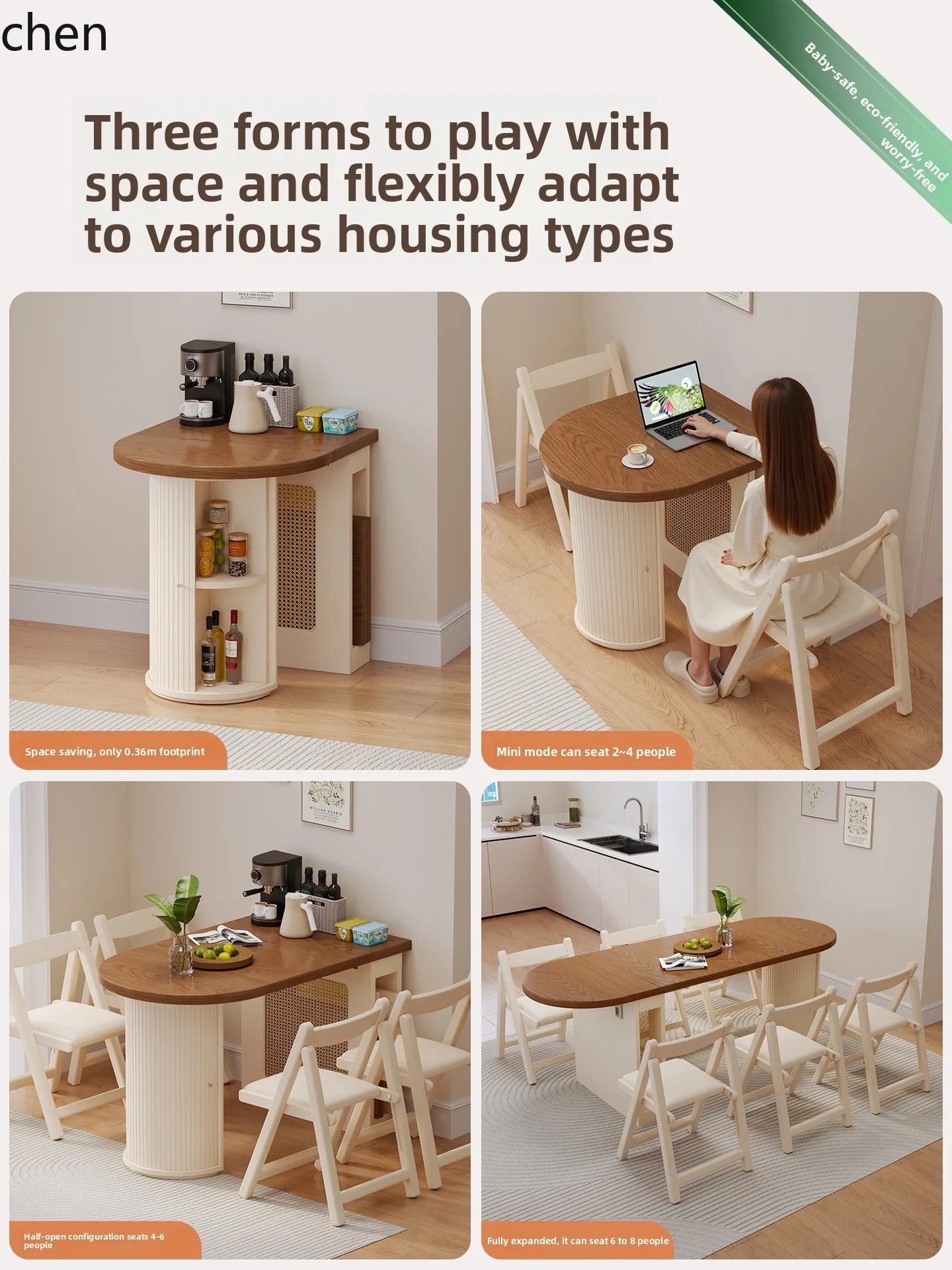HTIsland Table Integrated Dining Table Extendable Restaurant Finished Antique Style Multifunctional Island Workbench Round Table