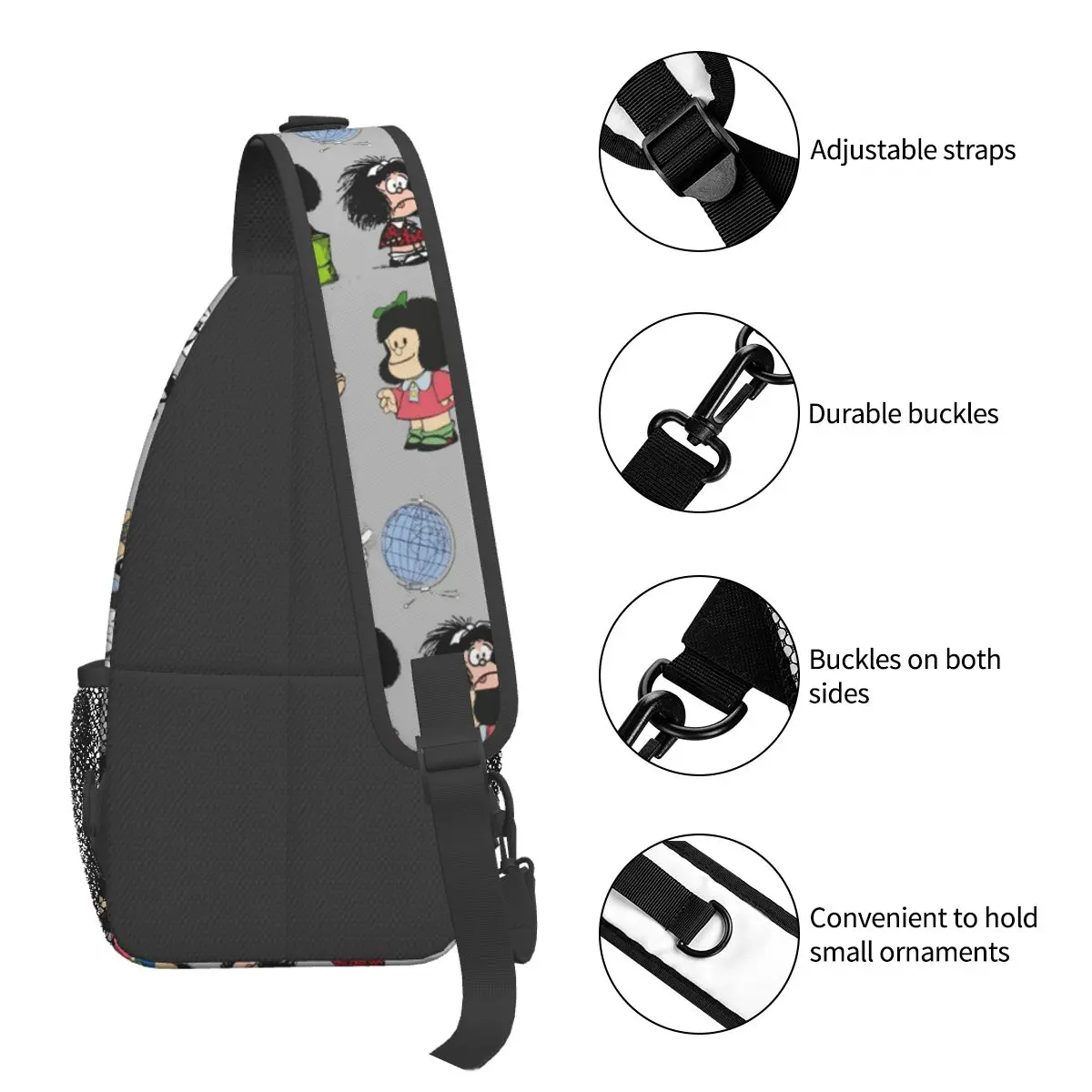 Mafalda Anime Manga Plaid Crossbody Slingtassen Kleine Borsttas Schouderrugzak Dagrugzak Voor Reizen Wandelen Biking Pack