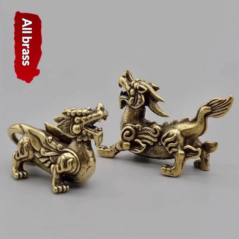 Par de Figuras de Latón Pixiu Macho y Hembra, Estatuas de Feng Shui Pi Yao para Atraer la Riqueza y Proteger el Dinero, Mini Adorno de Cobre para Té