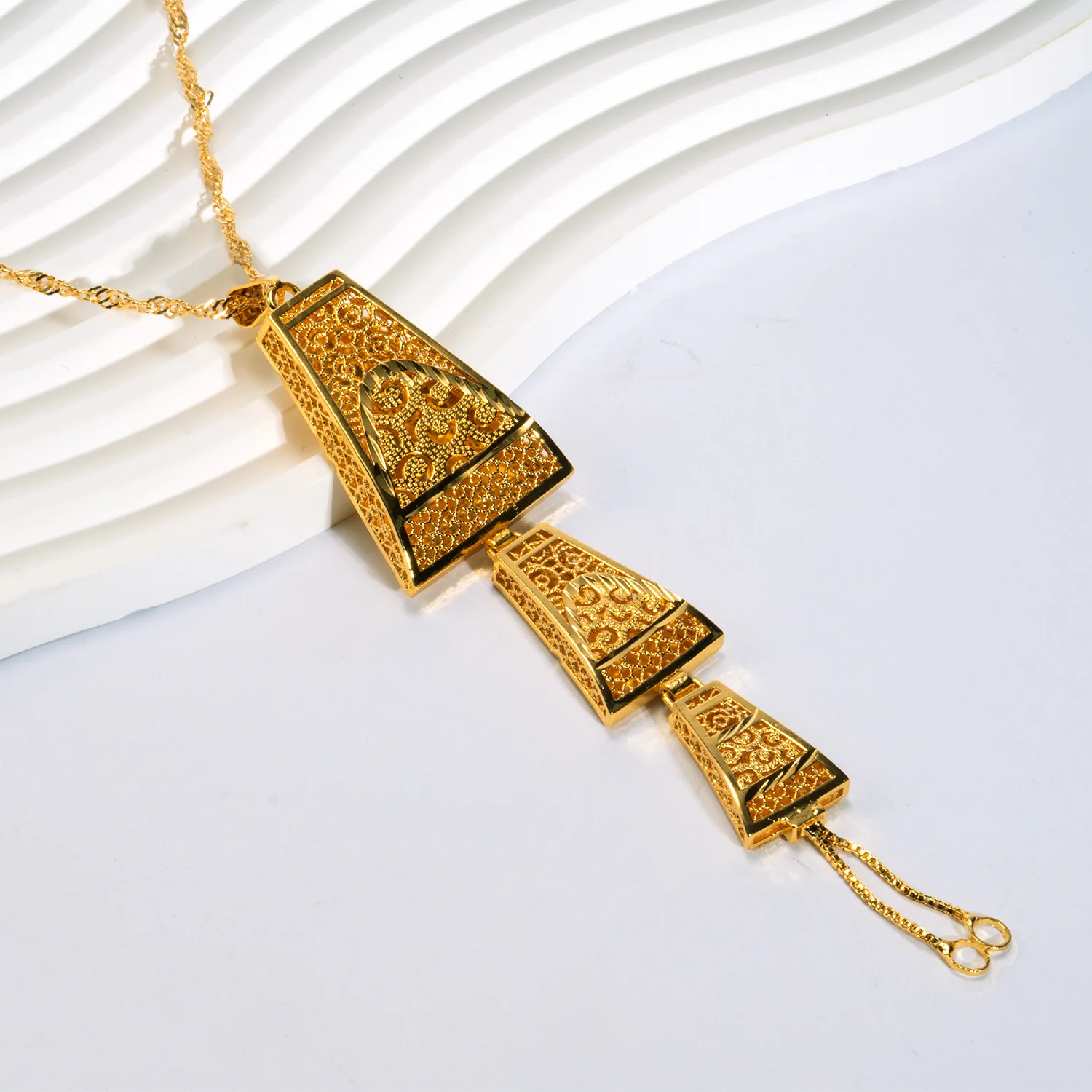 9999 Gold Wedding Geometric Fringe Necklace - High-end Summer New Design Pendant