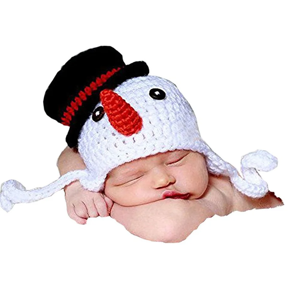 

Baby Snowman Hat Crochet Knitted Cap Premium Yarn Warm Headwear Perfect Photography Prop Baby Shower Gift Crochet Knitted Hat