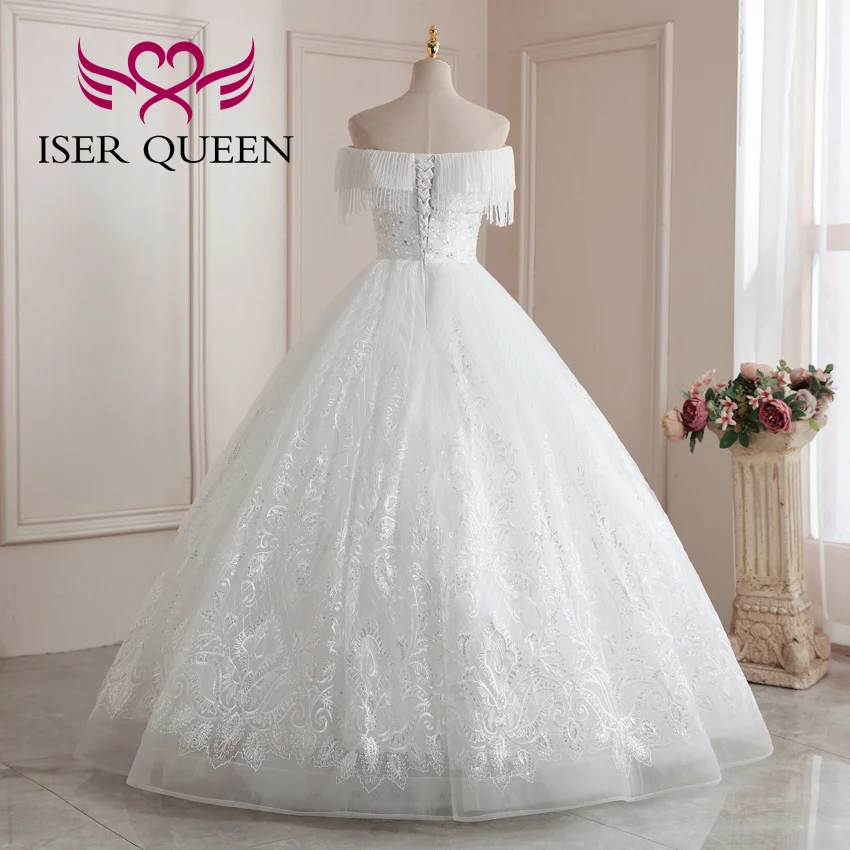 ที่กําหนดเองสีงาช้างเลื่อมประดับด้วยลูกปัดชุดบอลชุดแต่งงานเซ็กซี่ลึก V คอยุโรปแฟชั่นชุดเจ้าสาวสําหรับผู้หญิง WX0214