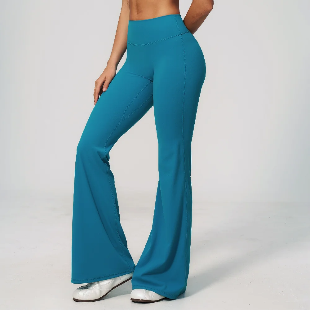Summer Solid Color Flared Pants Women Breathable Yoga Pants High Waist Butt Lift Sports Pants Scrunch Butt Flared Trousers