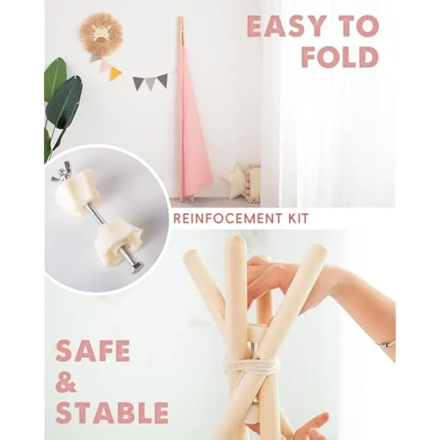 Teepee Tent with Lights and Carry Bag Natural Cotton Canvas Toddler Play Tent for Girls and Boys Washable Foldable Indoor Outdo