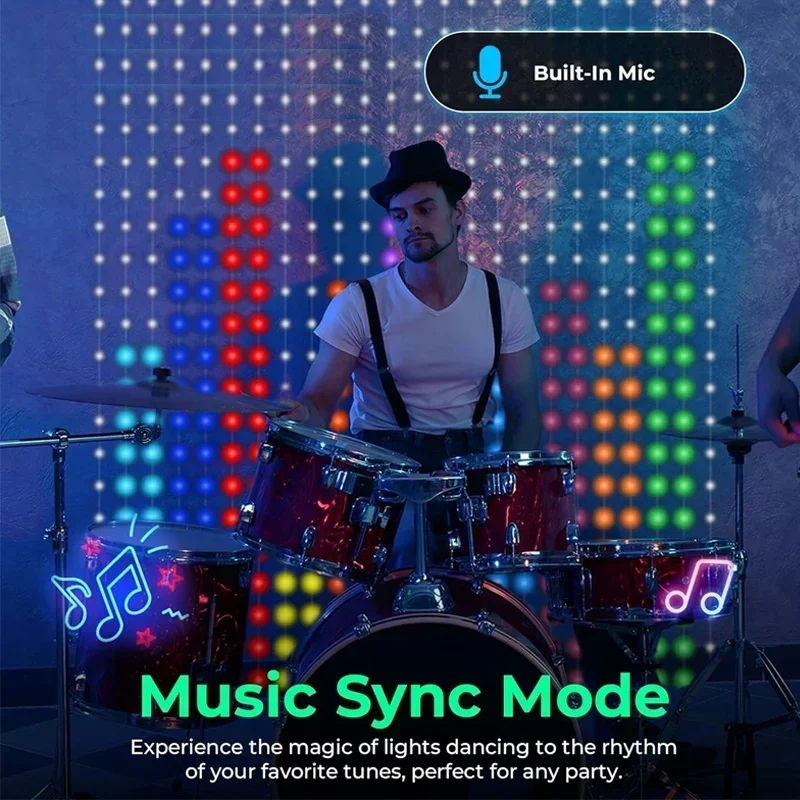 Smart Curtain Lights Bluetooth App Control RGB LED String Waterproof Fairy Light USB DIY Text Pattern Display Party Room Decor