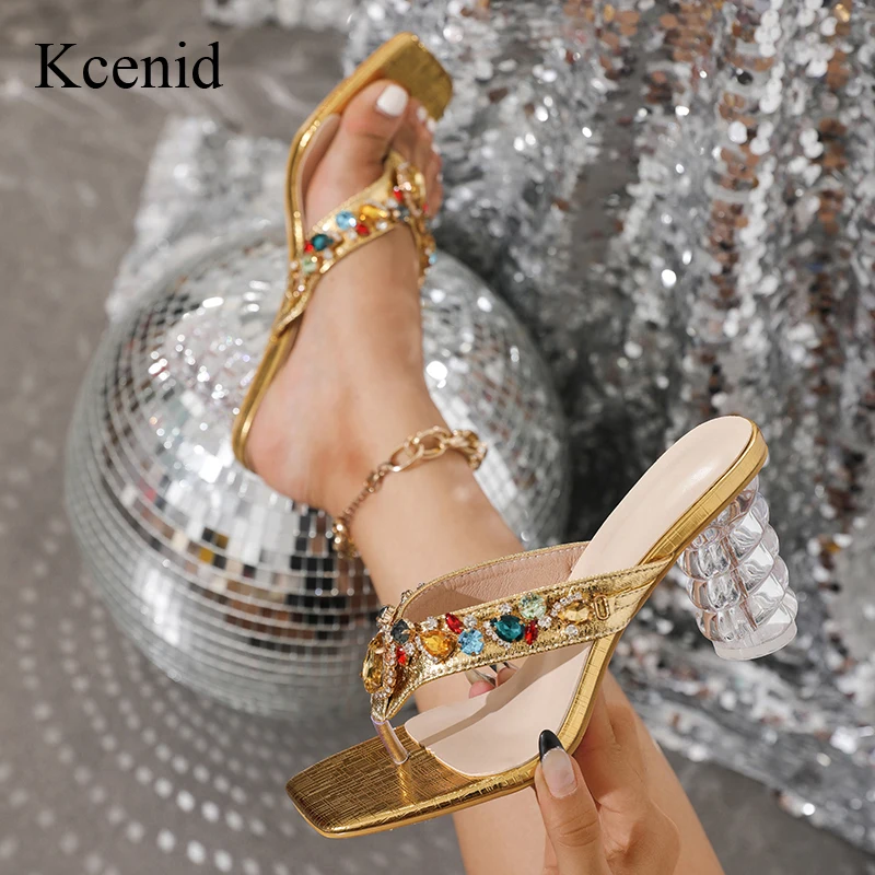 

Kcenid 2024 Fashion Summer Flip Flops Mules Women Clear Transparent Heels Slippers Sexy Camisole Dress Party Shoes Woman