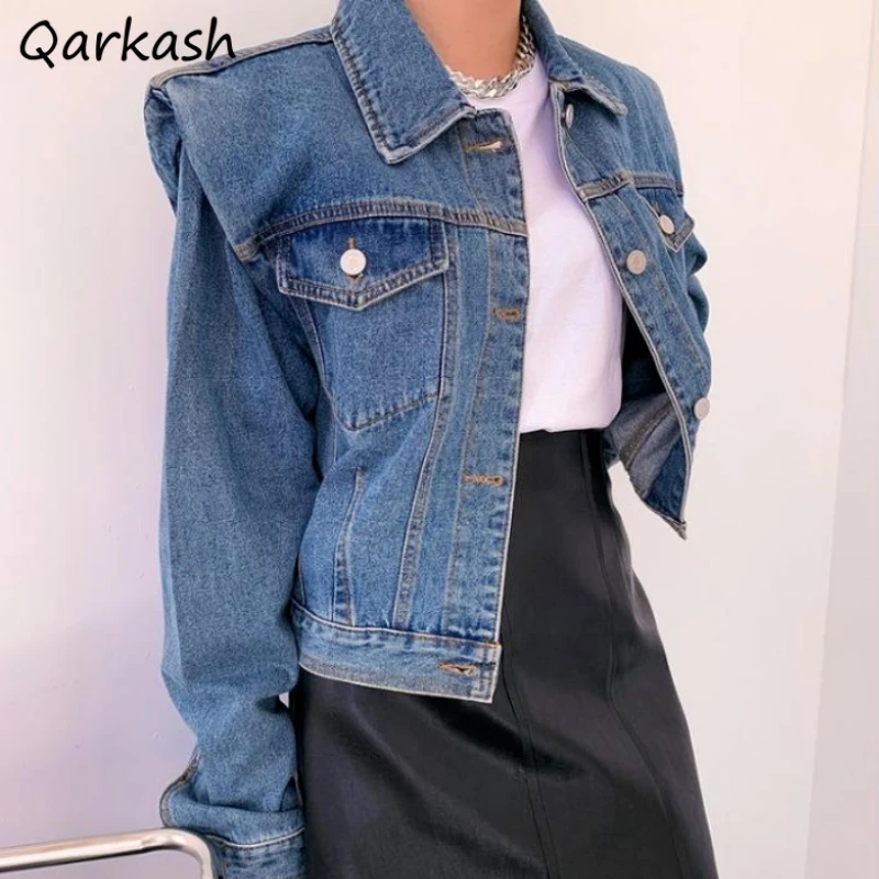 

Denim Jackets for Women Solid Washed Vintage Do Old Cropped Spring Outwear All-match Korean Style Fashion Mujer Chaqueta Popular