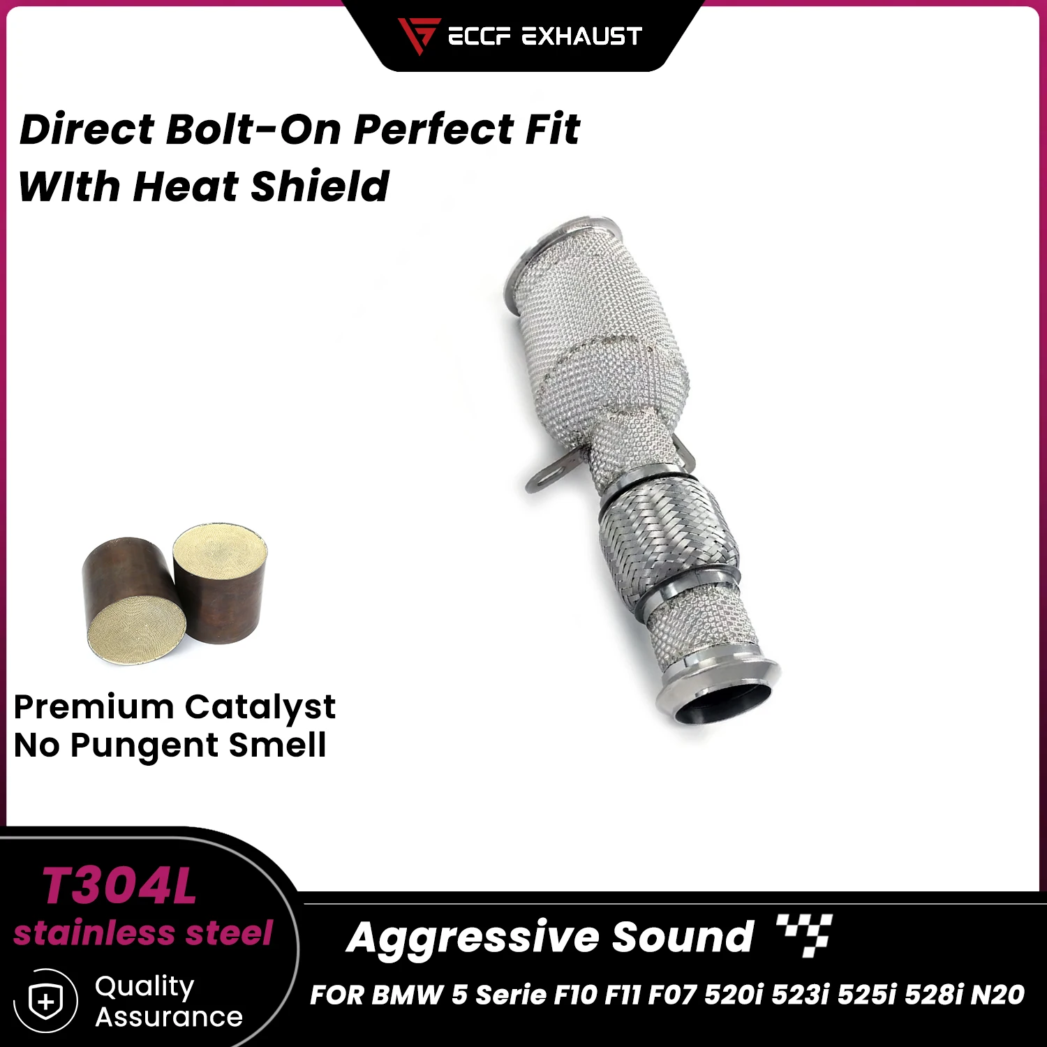 Sporty Downpipe With Heat Shield For BMW 5 Serie F10 F11 F07 520i 523i 525i 528i N20 Aggressive Exhaust Sound High Flow