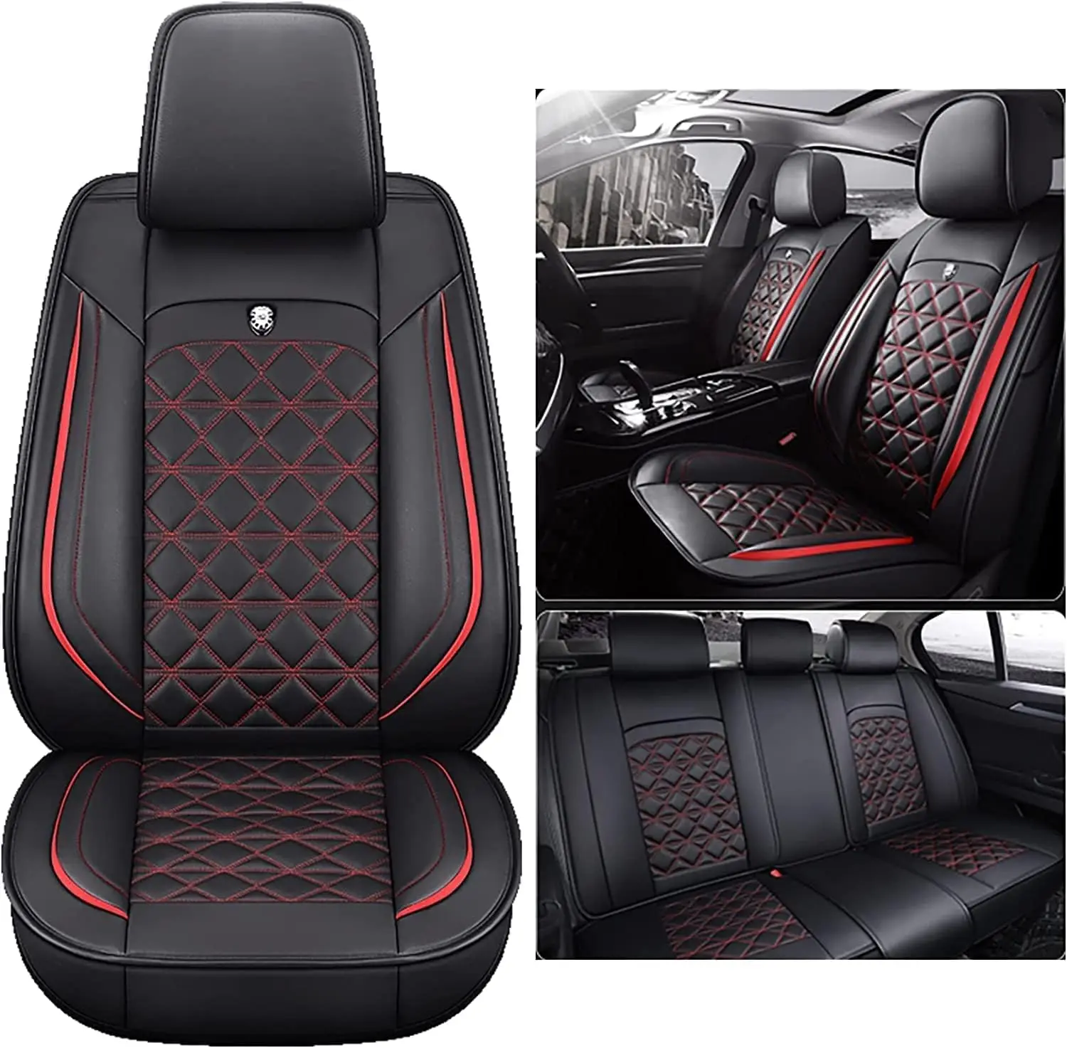 Universal Nappa PU Leather Car Seat Covers Full Set Protector for Most Cars SUVs Pick-up Trucks