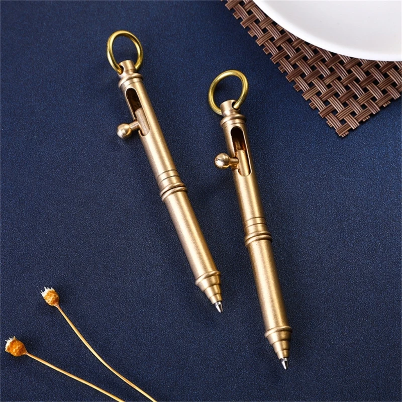 Imagem -05 - Bolt Action Brass Ballpoint Pen para Adulto Canetas de Assinatura Metálica Autoproteção Chaveiro