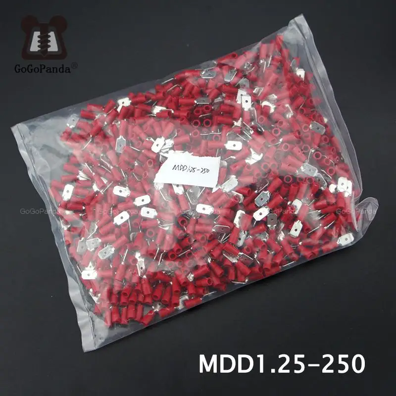 1000Pcs/lot Red MDD1.25-(187 250) Brass Male Quick Disconnects Pre-insulated Terminal Cold Pressed Copper Nose