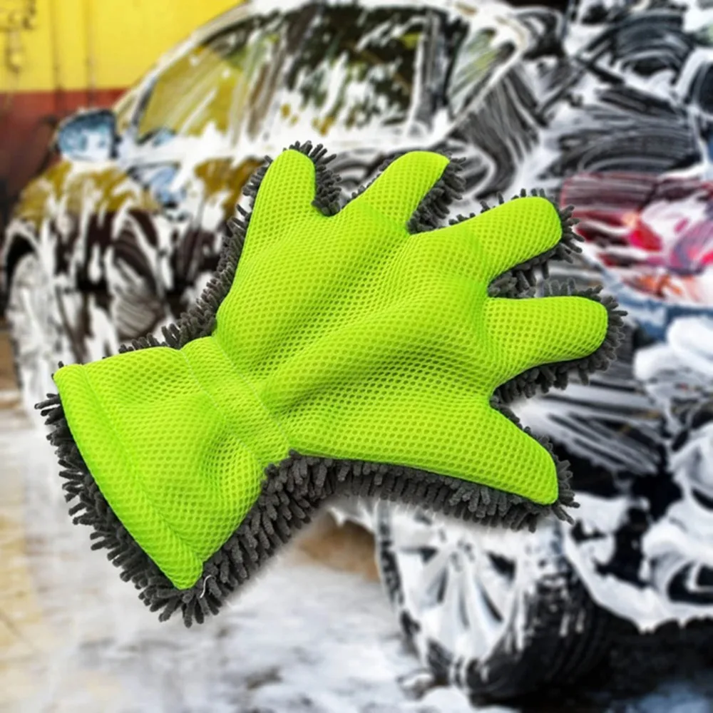 Soft Microfiber 5 Finger Car Washing Gloves Effective Cleaning Drying Mitts Uses for Auto Motorcycle Care Universal
