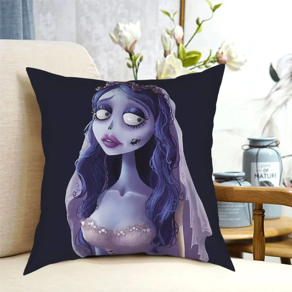 Emily The Corpse Bride Pillowcase Home Decorative Skeleton Cushion Cover Throw Pillow for Living Room Double-sided Printing