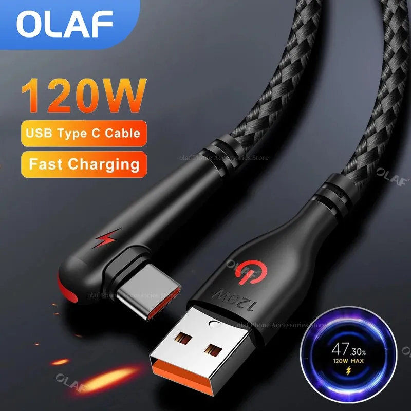 Olaf 90 Degree Elbow USB Type C Cable Fast Charging Braided Data USB C Cable for Samsung Xiaomi Mobile Phone USB Charger Cable