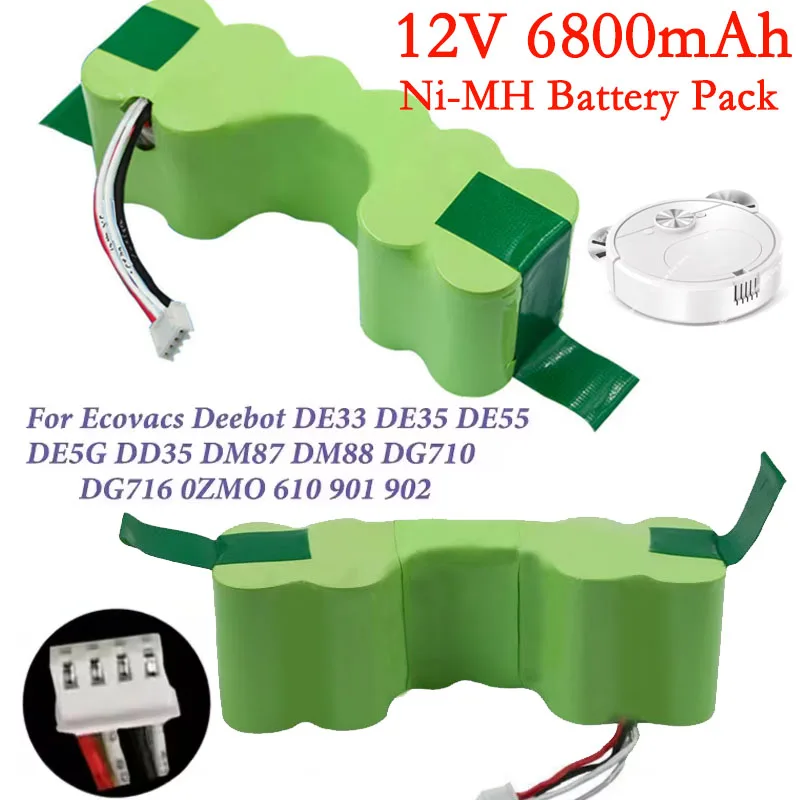 12V Ni-MH Battery Replacement for Ecovacs 10001568 10002167 DD3G DD4G DE5G DD35 DG710 DM88 ZJ1517-HFR Robotic Vacuum Cleaner