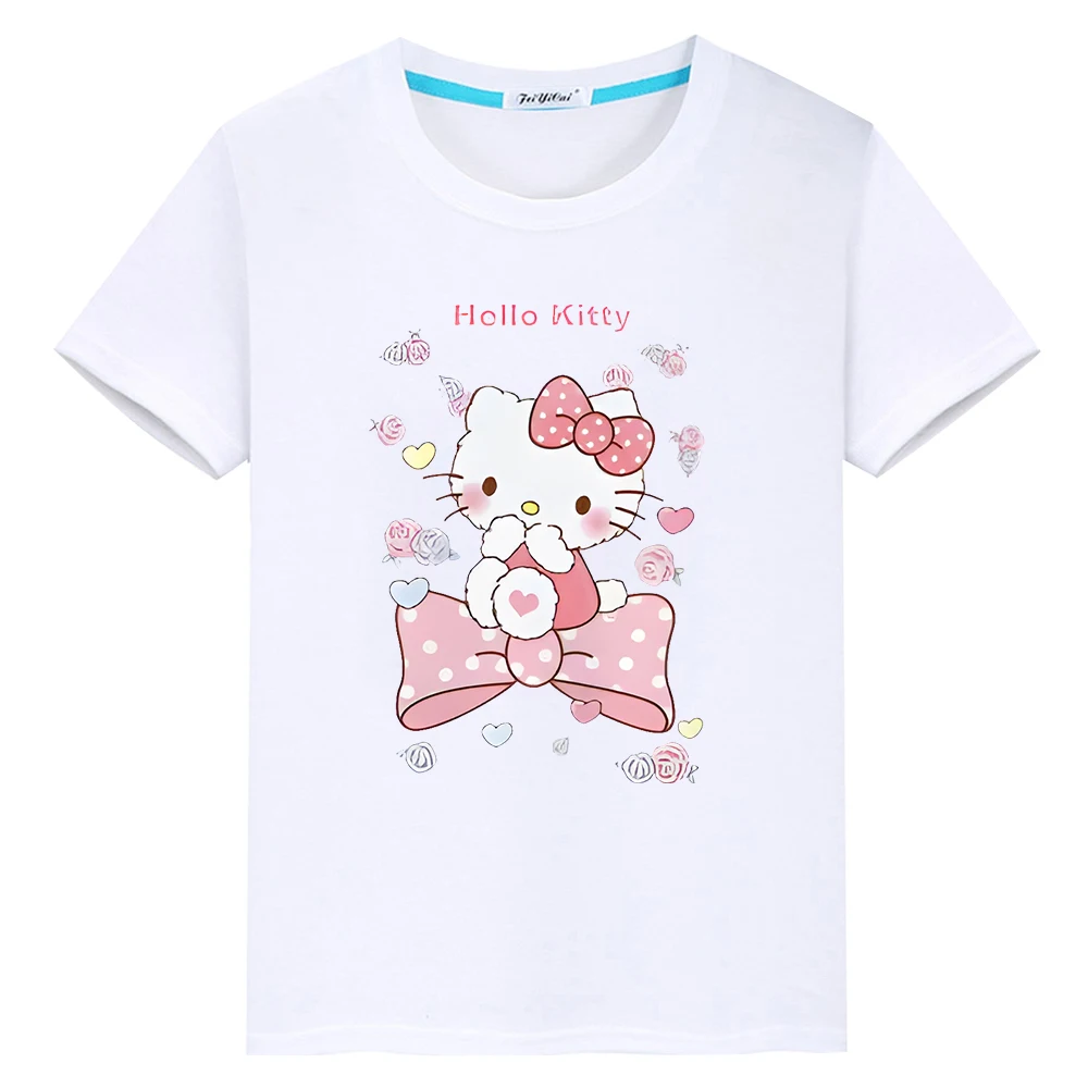 Hello kitty musim panas cetak 100% kaus katun Anime tee pride tshirt atasan pendek lucu y2k satu potong hadiah anak-anak laki-laki perempuan pakaian