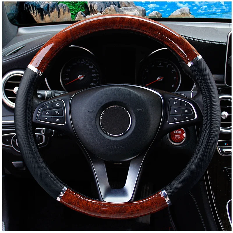 new advanced sense simple peach wood grain car steering wheel cover non-slip four seasons General Motors handle cover