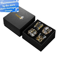 Whiskey Glass Tumblers Set Gold Line Wine Whisky Glasses Golden Painted Crystal Barware Multi-function Beer Cocktail Gift Box