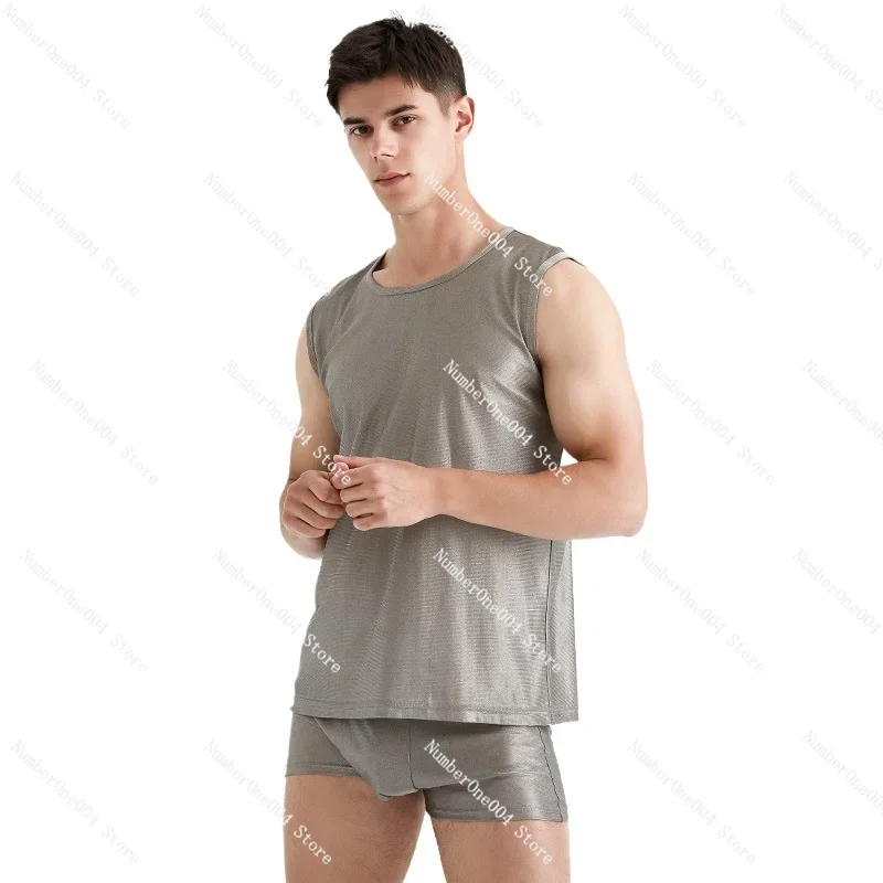 

Applicable to Men's Electromagnetic Radiation Protection Underwear Knitted Silver Fiber Radiation Protection Short Sleeve Suit