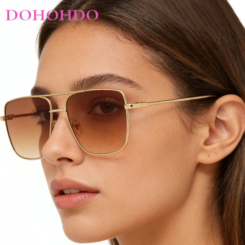 

Trend Designer Metal Twin Bridge Pilot Sunglasses Women Luxury Brand Men Eyewear Summer Traveling Eyeglasses Ladies UV400 Lentes