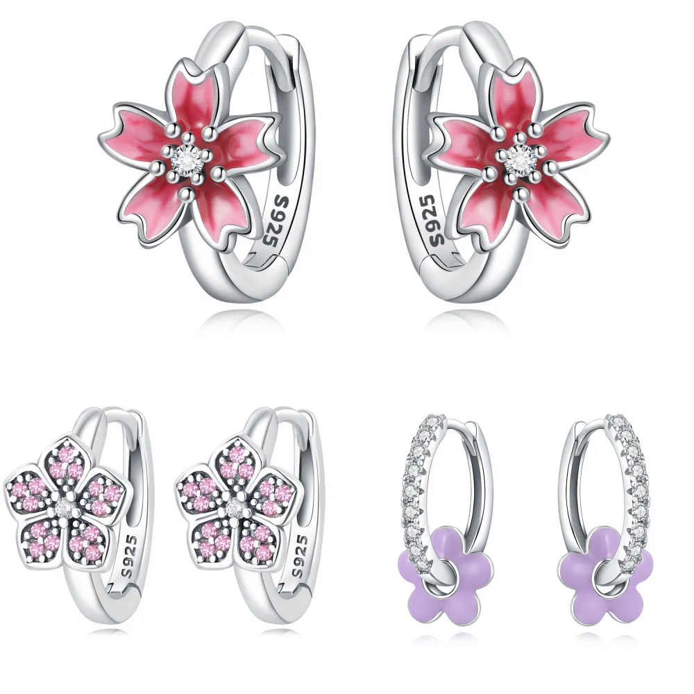 

925 Sterling Silver Beautiful Flowers Series Jewelry Fashion Zircon Circle Hoop Earrings For Women Jewelry Fine Gift Accessories