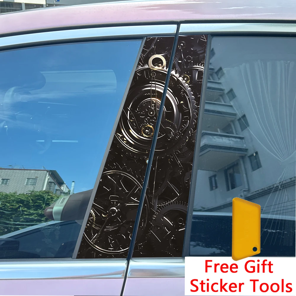 2pcs Mechanical Clock Rotation Car Center Pillar Sticker B-Pillar Protective Film Decoration Decals