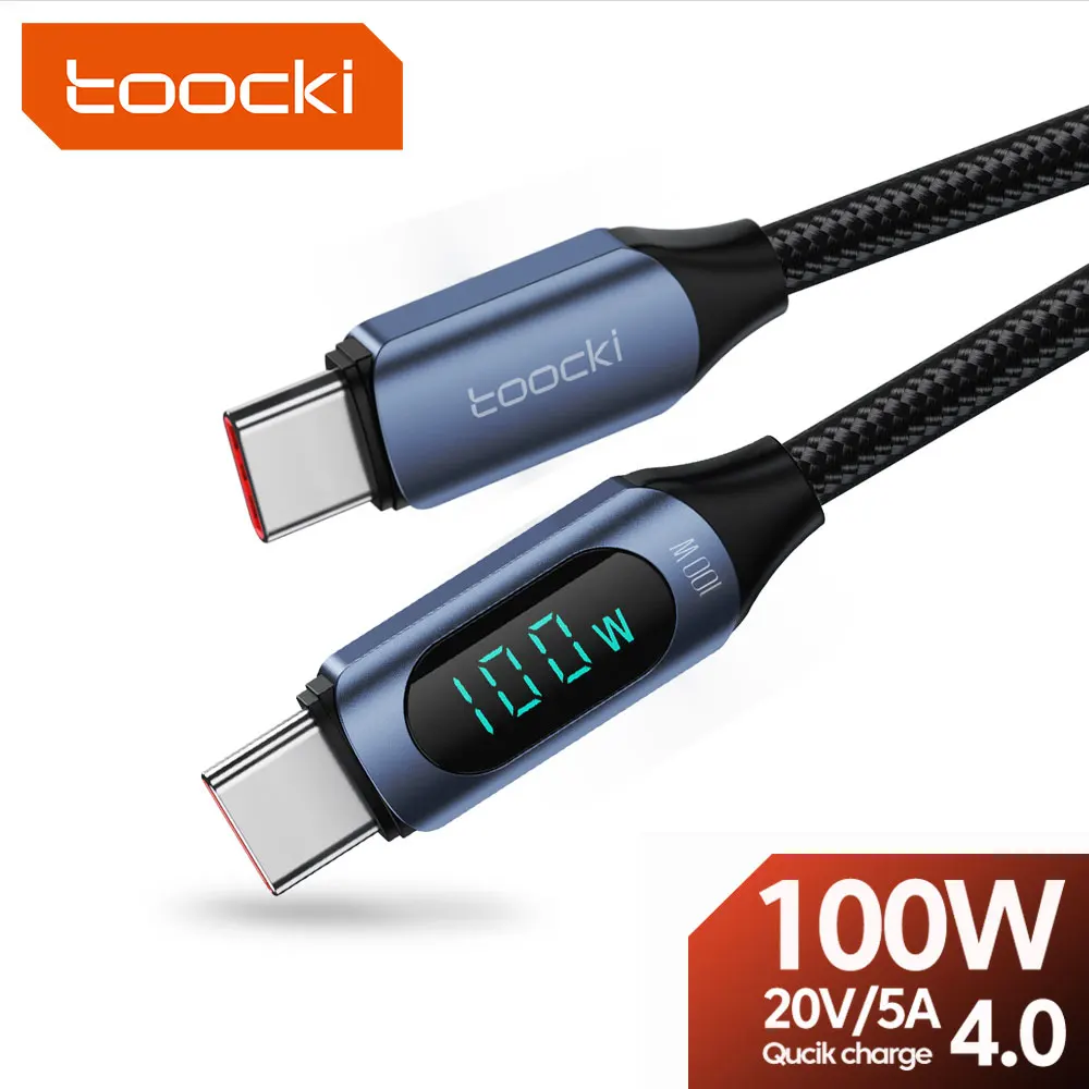 Toocki 100W Display USB C To USB C Cable PD Fast Charger Cord Type C To Type C Cable For Xiaomi Poco Samsung Huawei MacBook iPad