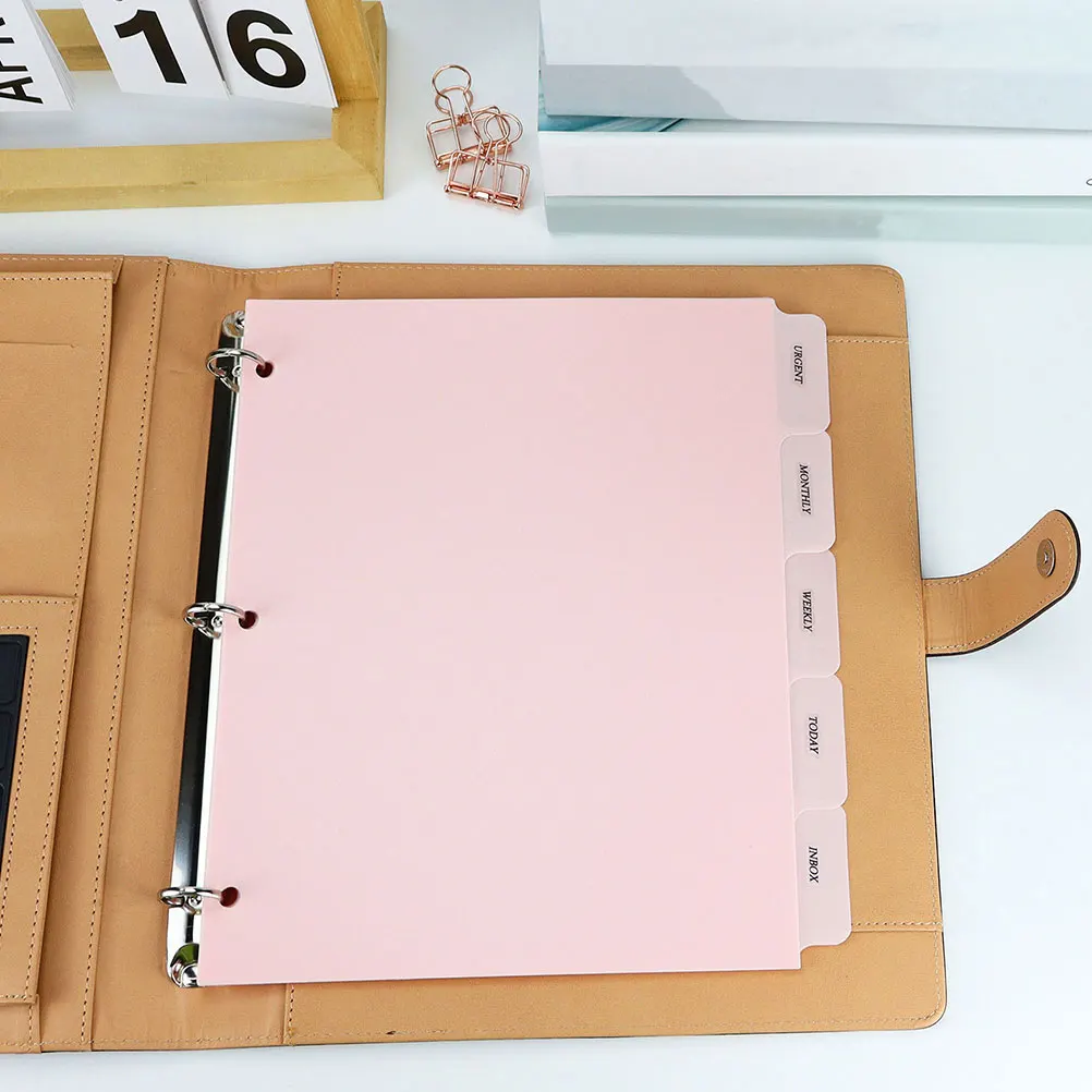 

5 Sheets File Dividers Pink Punched Binder Tabs Detachable Page Markers Notebooks 3 Hole Punch Notebook Dividers PP Material